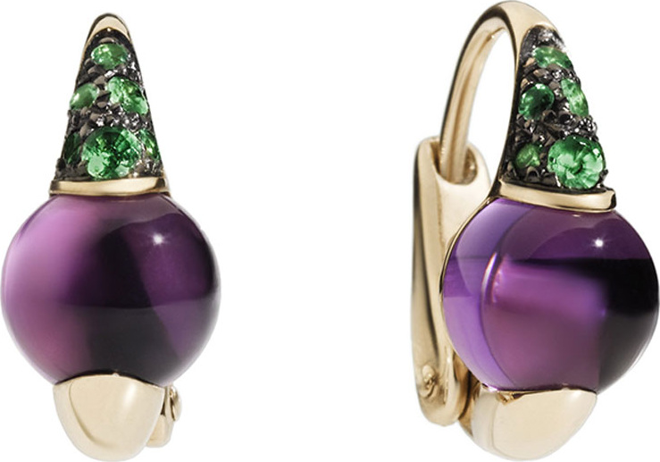 Pomellato 18k M'ama Non M'ama Huggie Earrings w/ Amethyst & Tsavorite