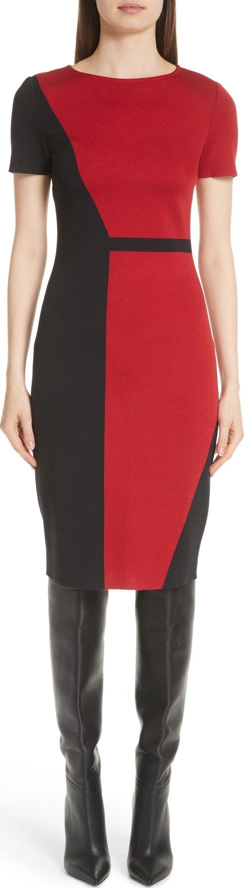 St. John Slanted Colorblock Milano Knit Sheath Dress