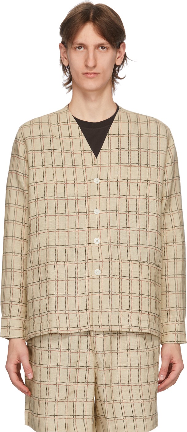 Bode Tan Schoolhouse Plaid Collarless Blazer