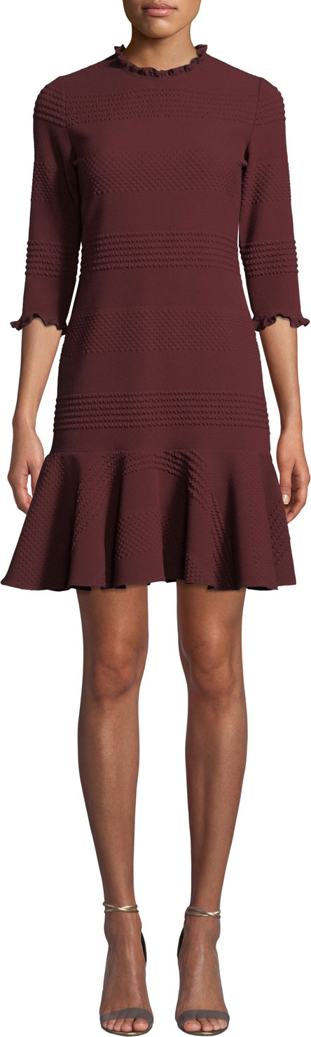 Shoshanna Piseco Rib-Knit Fit-&-Flare Dress