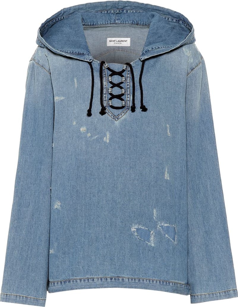 Saint Laurent Destroyed denim hoodie