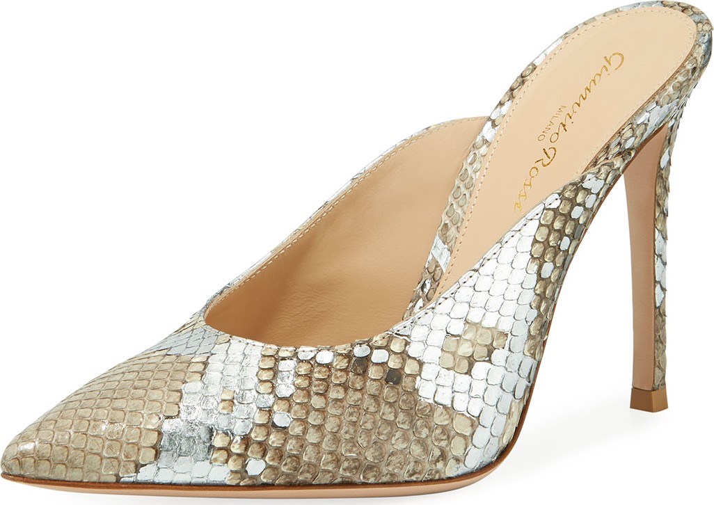 Gianvito Rossi Fanny Metallic Python Mules