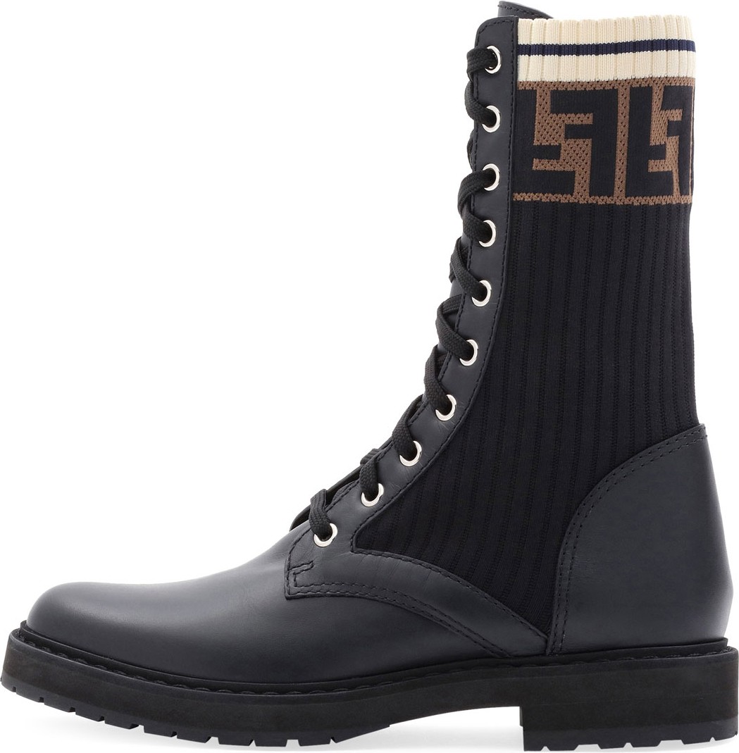 Fendi LEATHER COMBAT BOOT WITH FF