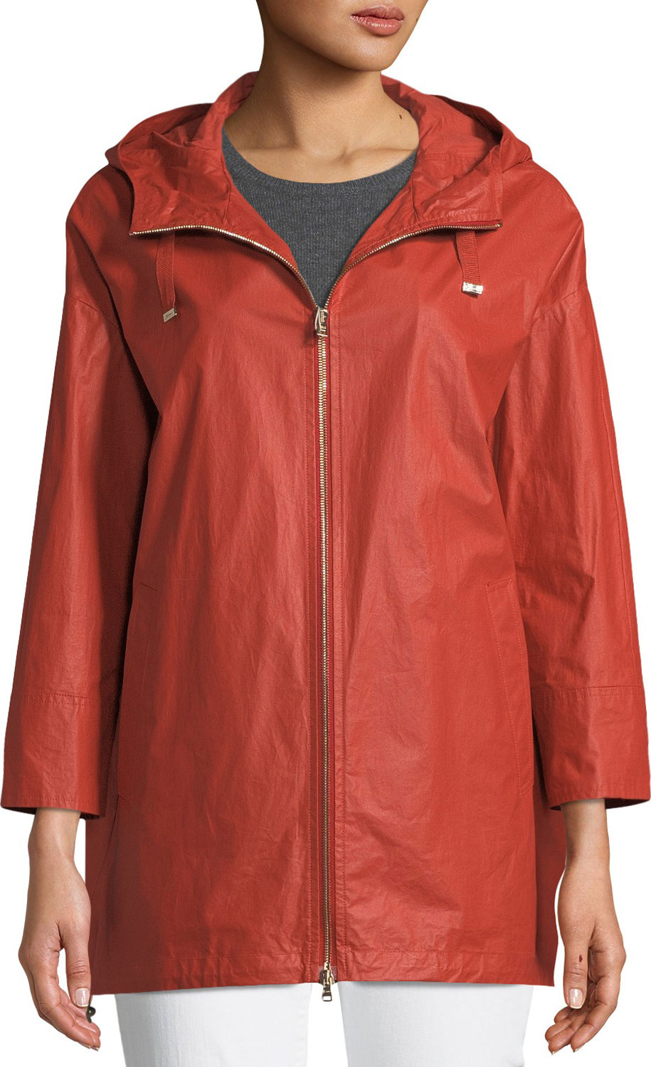 Herno Waxed Cotton A-Line Raincoat w/ Hood