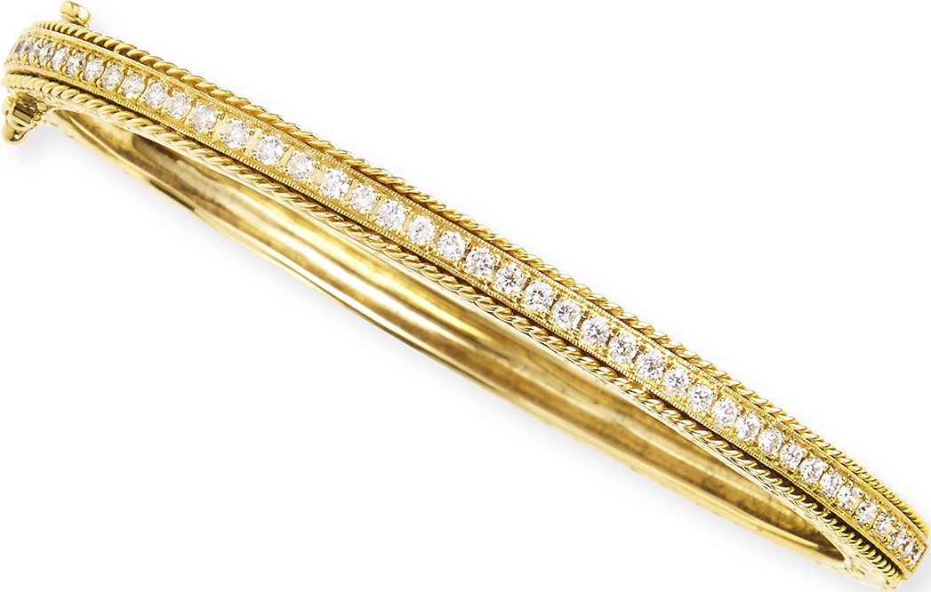 Penny Preville Engraved Pave Diamond Bangle with Side Scrollwork