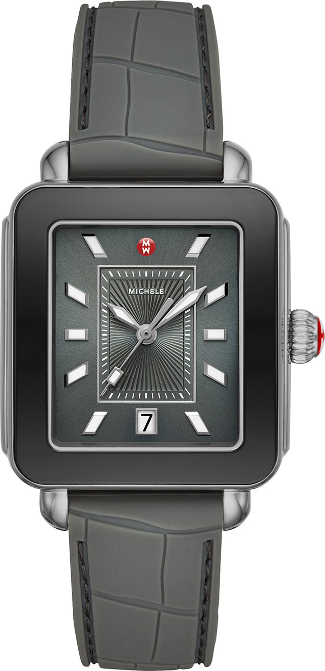 MICHELE 34mm Deco Sport Gunmetal/Alligator Watch