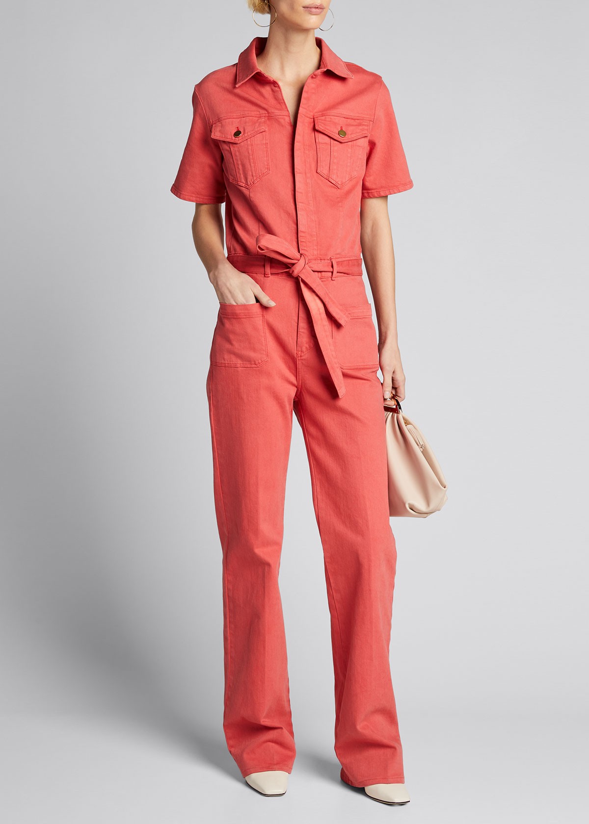 FRAME DENIM Le Bardot Belted Short-Sleeve Jumpsuit