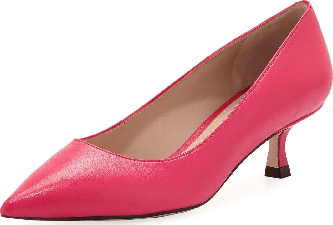 Stuart Weitzman Tippi Low-Heel Leather Pointed-Toe Pumps