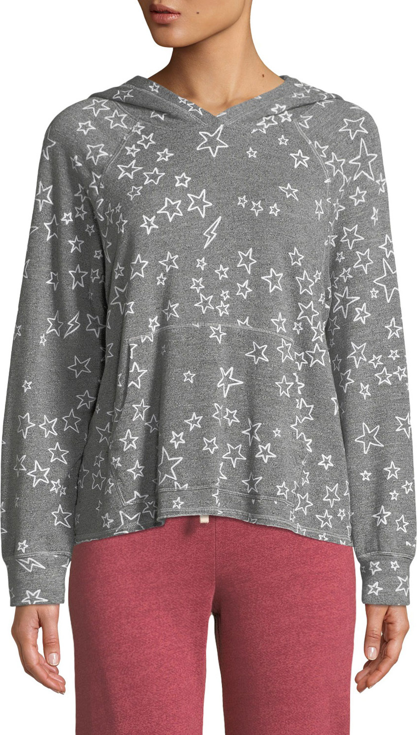 SUNDRY Cropped Star-Print Pullover Hoodie