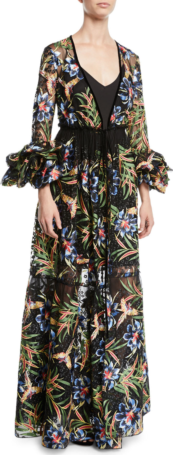 DIANE von FURSTENBERG Puff-Sleeve Floral Maxi Wrap Dress