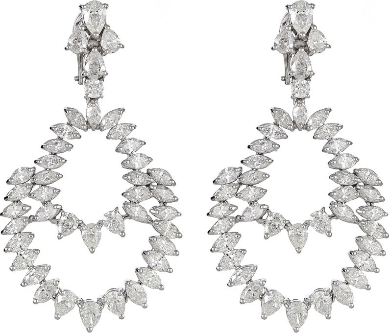 ZYDO Unique 18k White Gold Diamond Double Drop Earrings