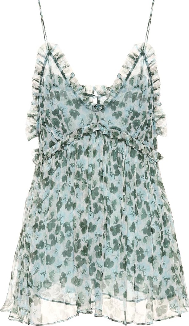 Lee Mathews Ruffled floral-printed silk top