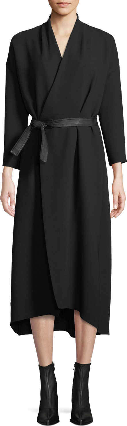 Vince Belted 3/4-Sleeve Wrap Midi Dress