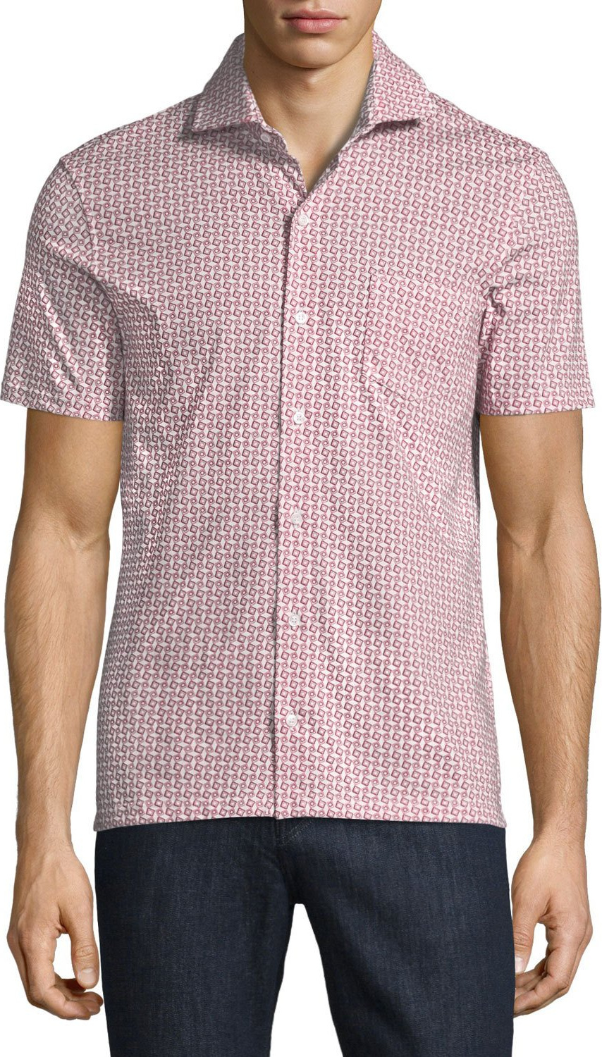 Isaia Geometric-Print Short-Sleeve Sport Shirt