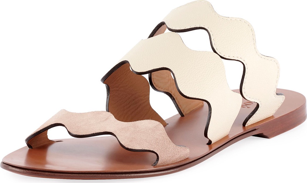 Chloe Flat Wave Scalloped Slide Sandals