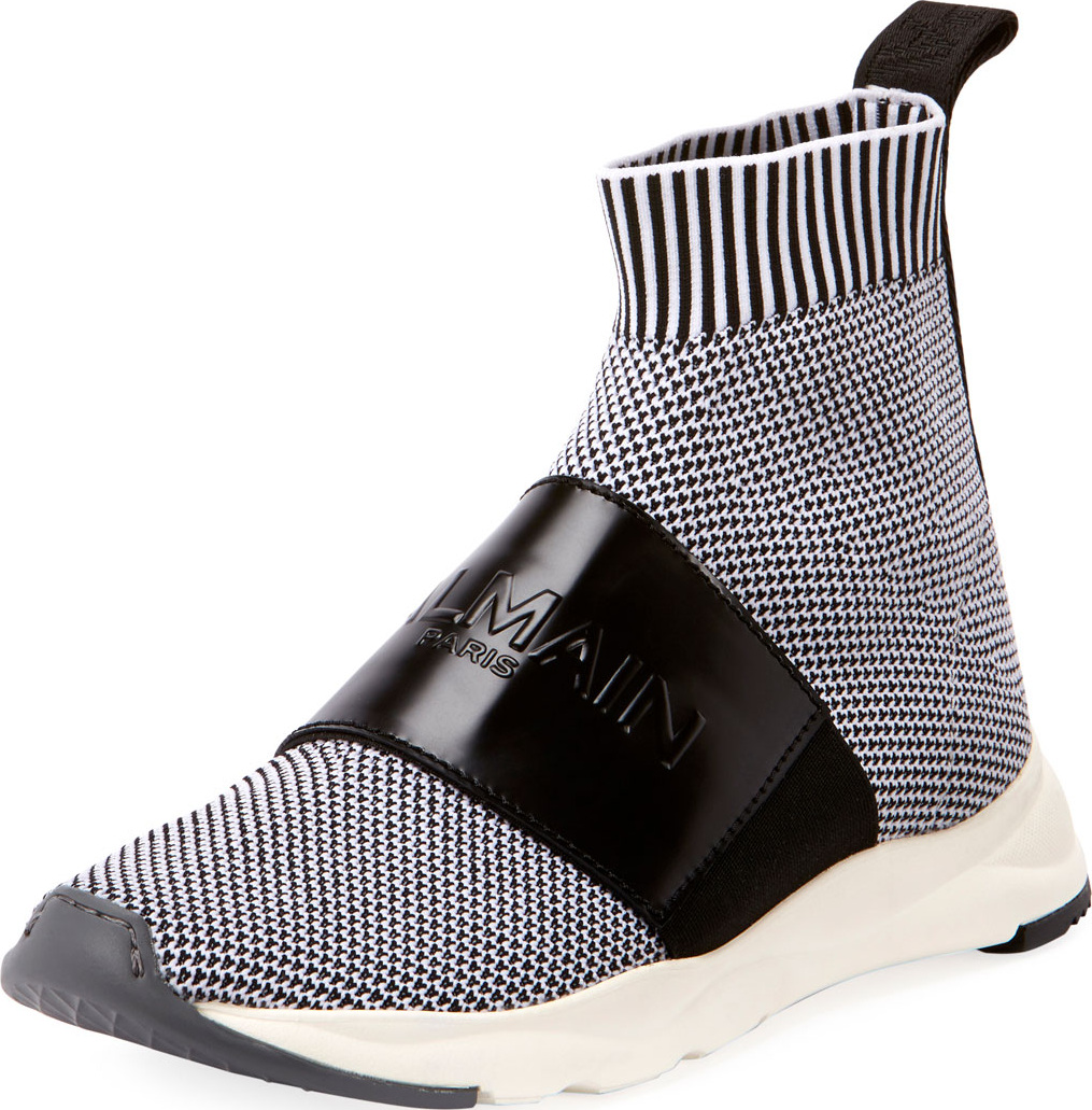 Balmain Cameron Knit Logo-Strap Running Sock Sneakers