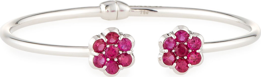 Bayco 18K White Gold & Ruby Floral Cuff Bracelet