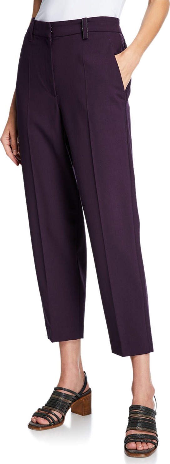 Brunello Cucinelli Monili-Beaded Lightweight Wool Pants