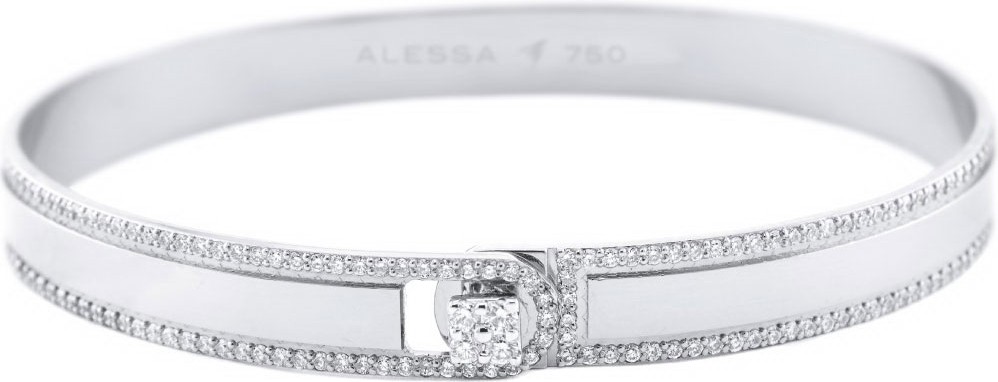 Alessa Jewelry Spectrum Painted 18k White Gold Bangle w/ Diamonds, White, Size 18