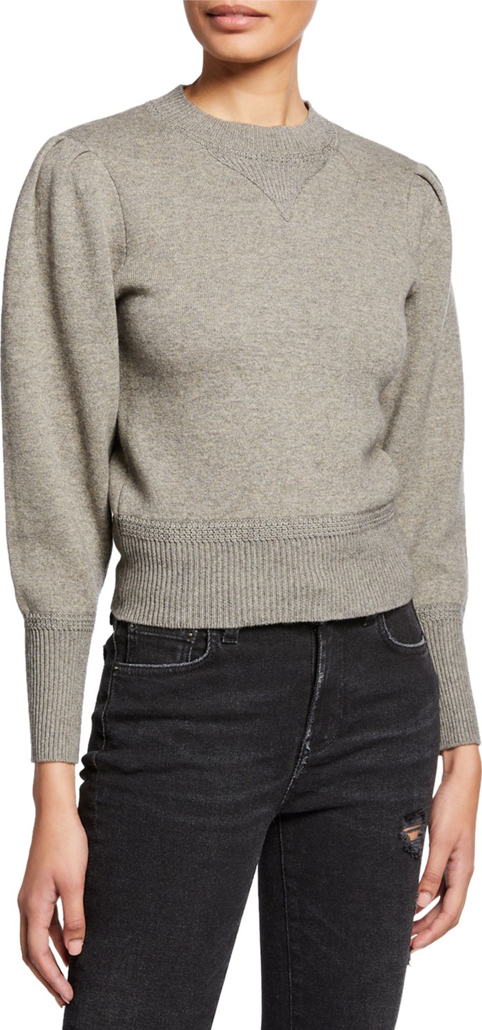 Isabel Marant Etoile Kelaya Puff-Sleeve Crewneck Sweater