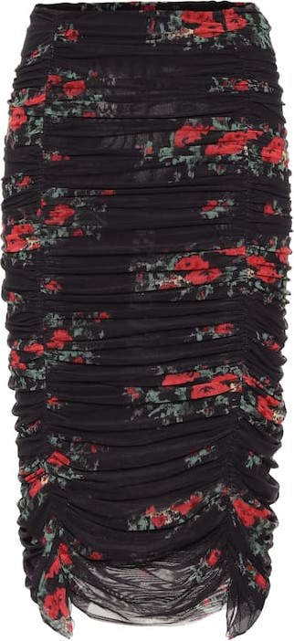 Ganni Floral mesh midi skirt