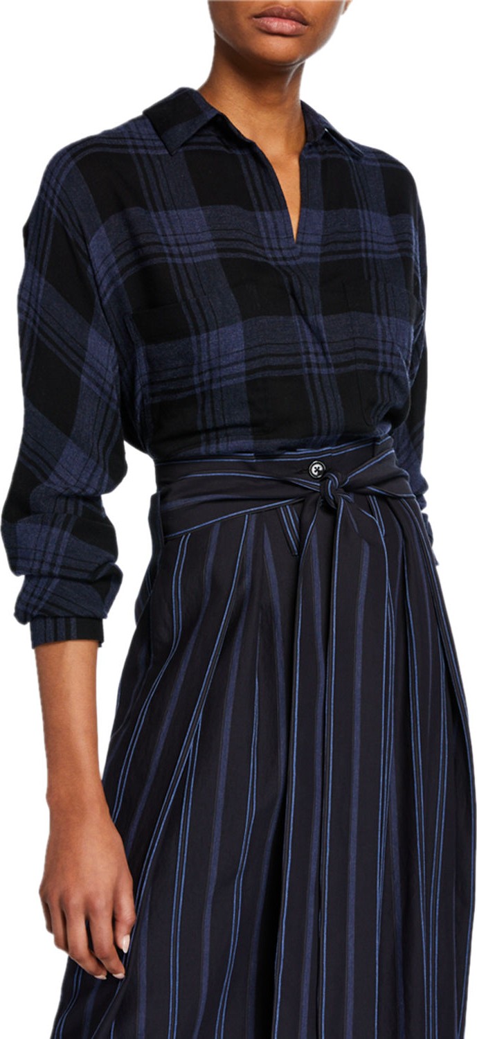 Vince Heathered Plaid Long-Sleeve Pullover Top