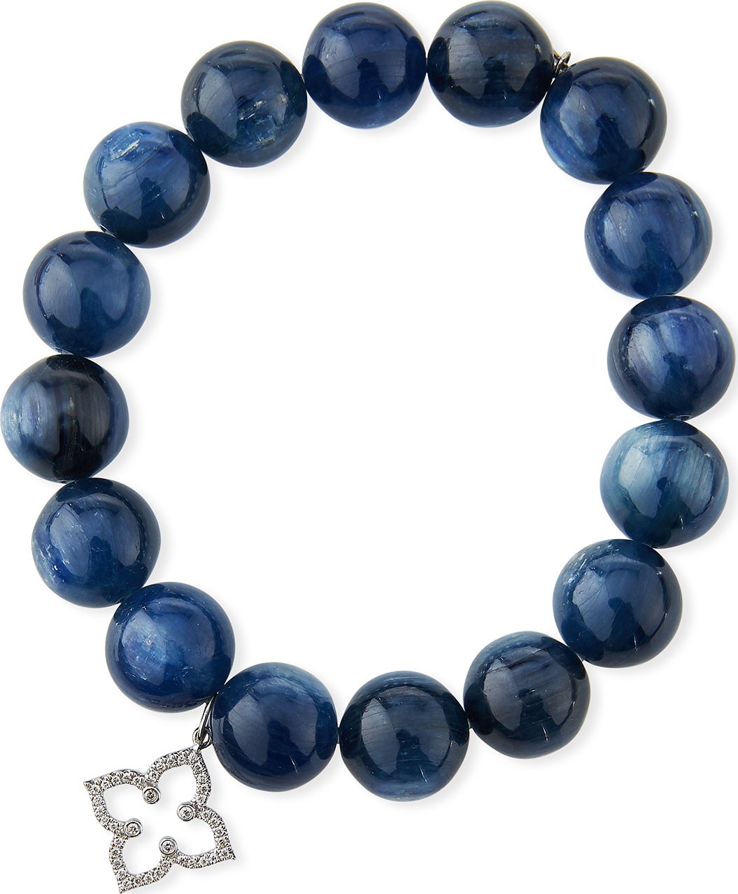 Sydney Evan Kyanite Bead Bracelet with Diamond Moroccan Flower Charm