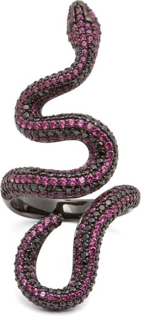 Lynn Ban Sapphire & rhodium-plated snake ring