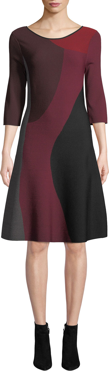NIC+ZOE Round-Neck 3/4-Sleeve Colorblock Twirl Dress