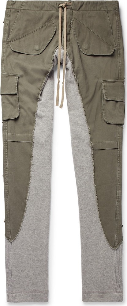 Greg Lauren Tapered Cotton Twill-Panelled Mélange Loopback Jersey Sweatpants