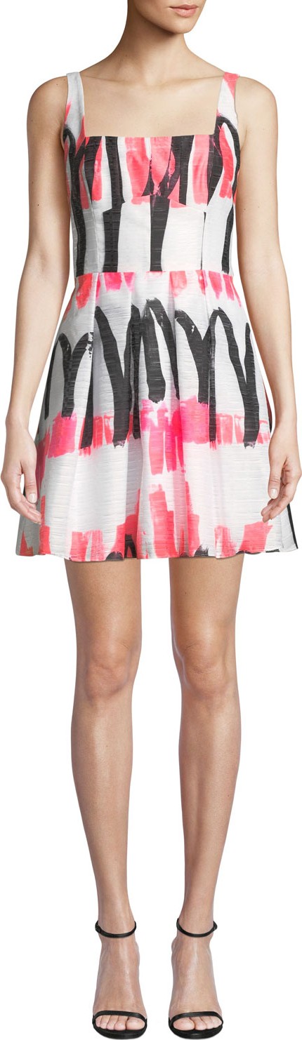 MILLY Camila Modern Scribble-Print Fit-&-Flare Dress