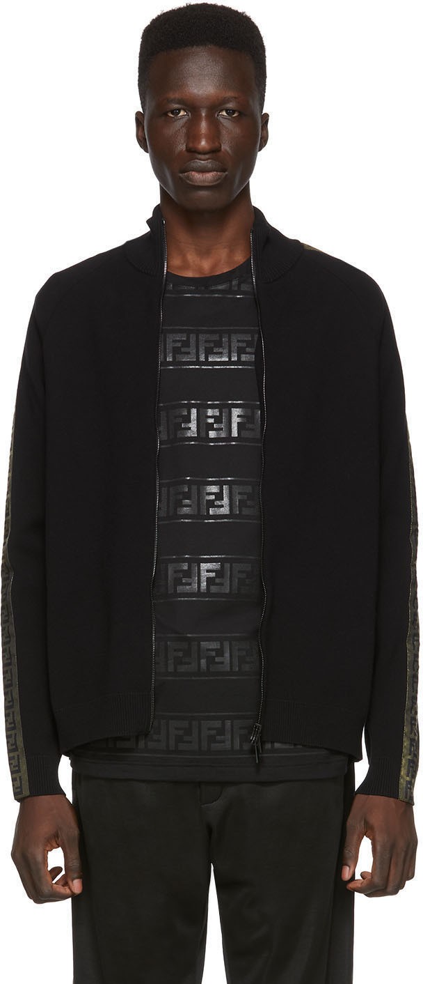 Fendi Black & Gold 'Forever Fendi' Zip Up Sweater