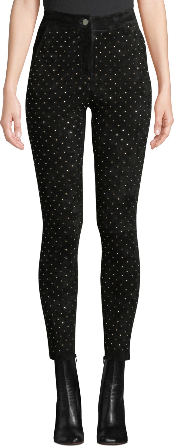 Nour Hammour High-Waist Studded Suede Skinny-Leg Jeans