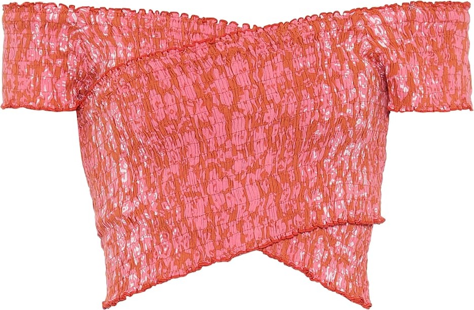 Poupette St Barth Triny off-shoulder printed crop top