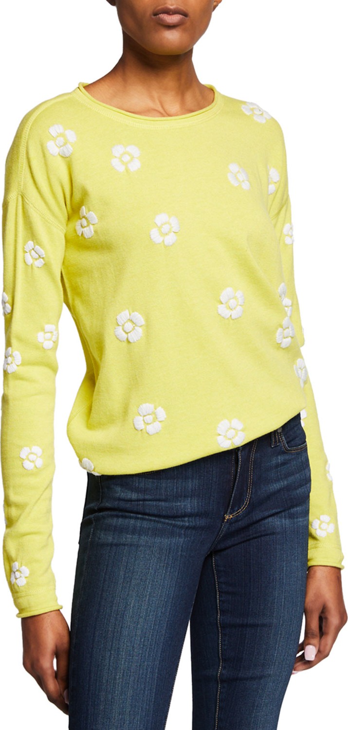 Lisa Todd Daisy Crazy Embroidered Long-Sleeve Cotton Sweater