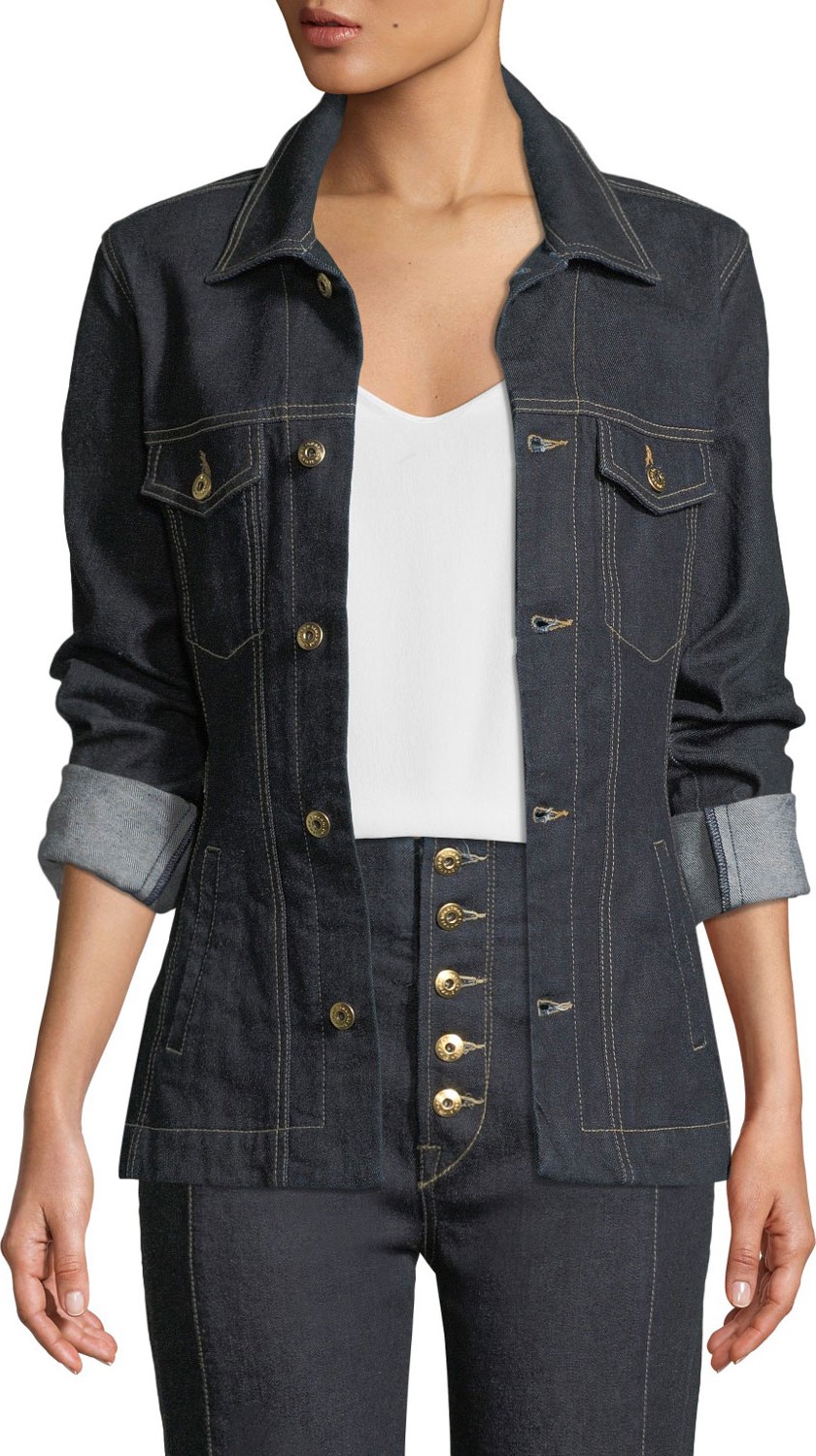 Jonathan Simkhai Rinsed Denim Button-Front Basque Jacket Jonathan Simkhai Rinsed Denim Button-Front Basque Jacket