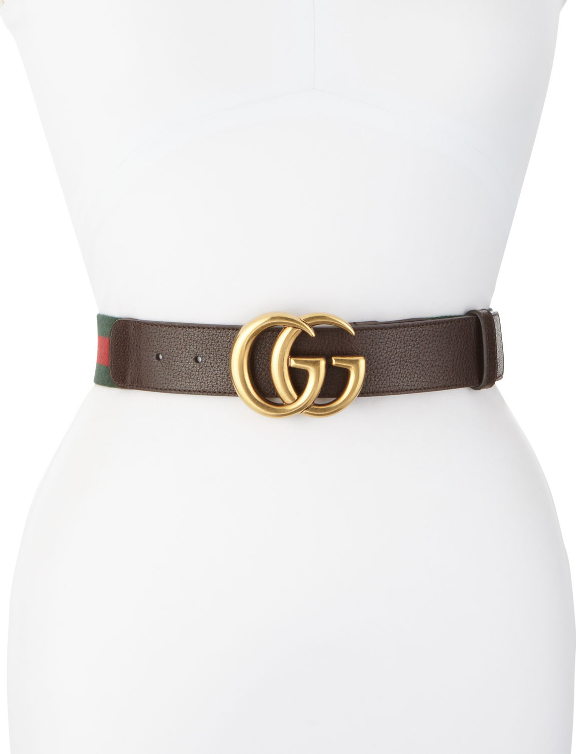 Gucci Wide Leather/Web Belt, Cocoa