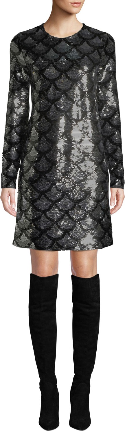 MICHAEL MICHAEL KORS Long-Sleeve Sequined Shift Dress
