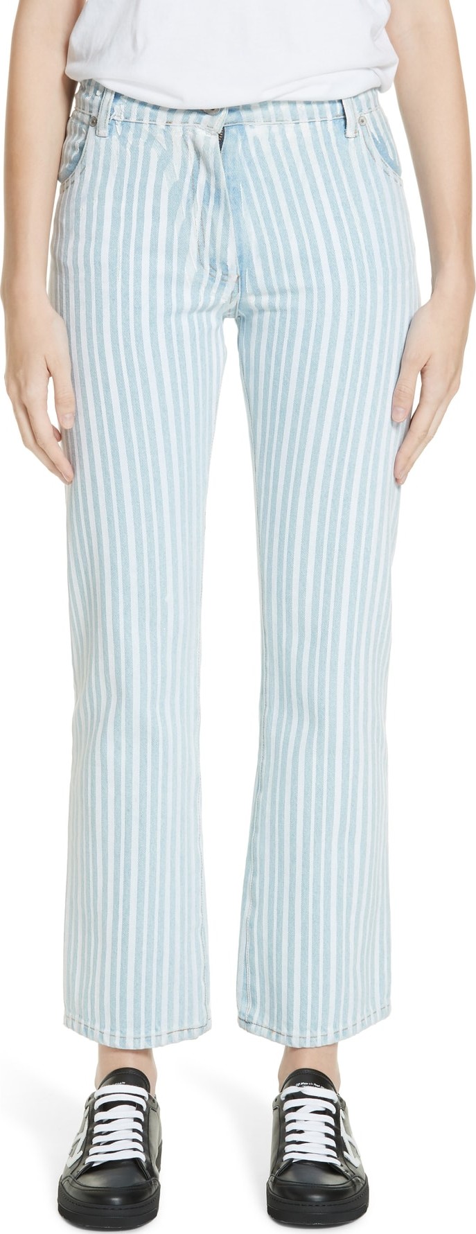 Off White Diagonal Stripe Crop Jeans