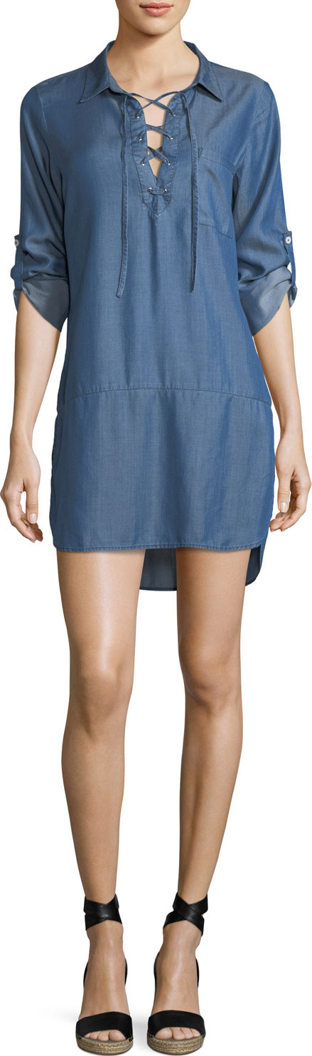 Tommy Bahama Chambray Lace-Up Boyfriend Shirt