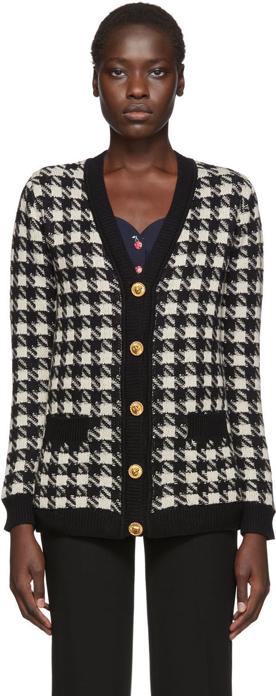 Gucci Black & Off-White Oversized Houndstooth Cardigan