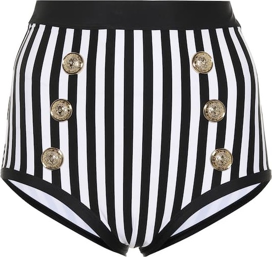 Balmain High-rise striped bikini bottoms