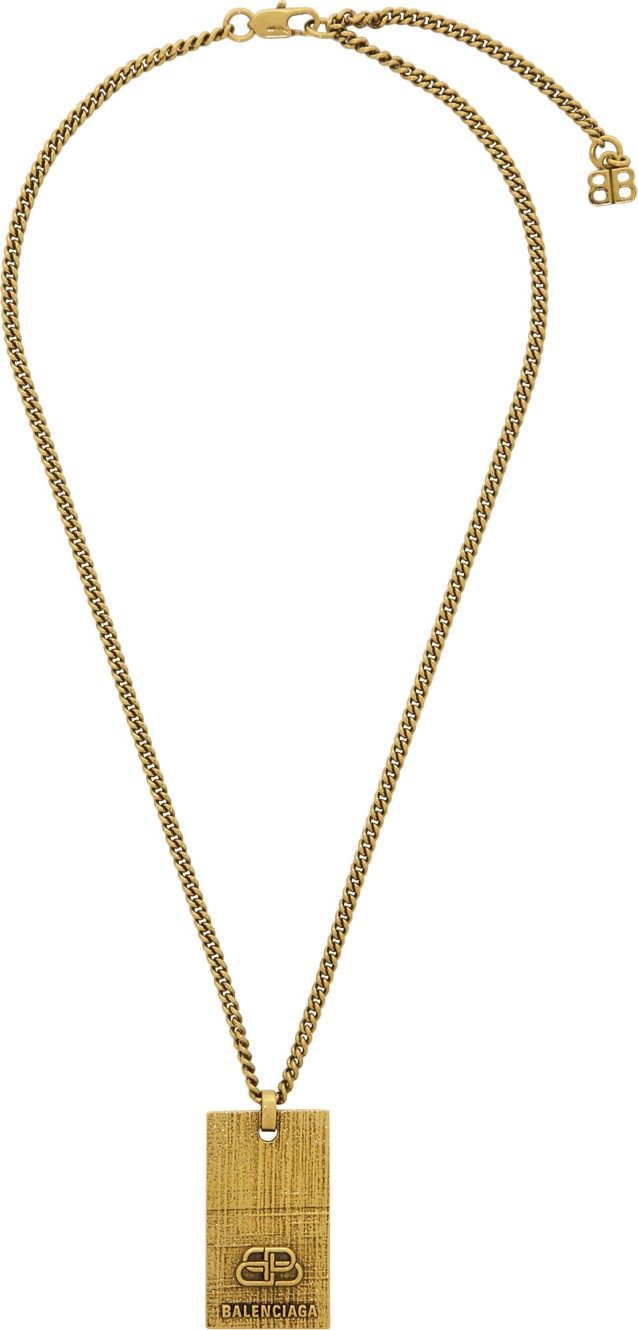 Balenciaga Gold BB Textured Necklace