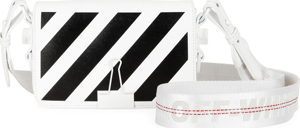 Off White Mini Striped Flap Crossbody Bag with Binder Clip