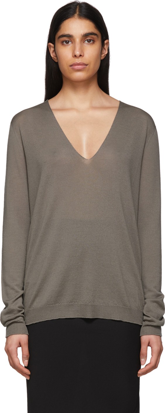 Rick Owens Grey Soft V-Neck Sweater