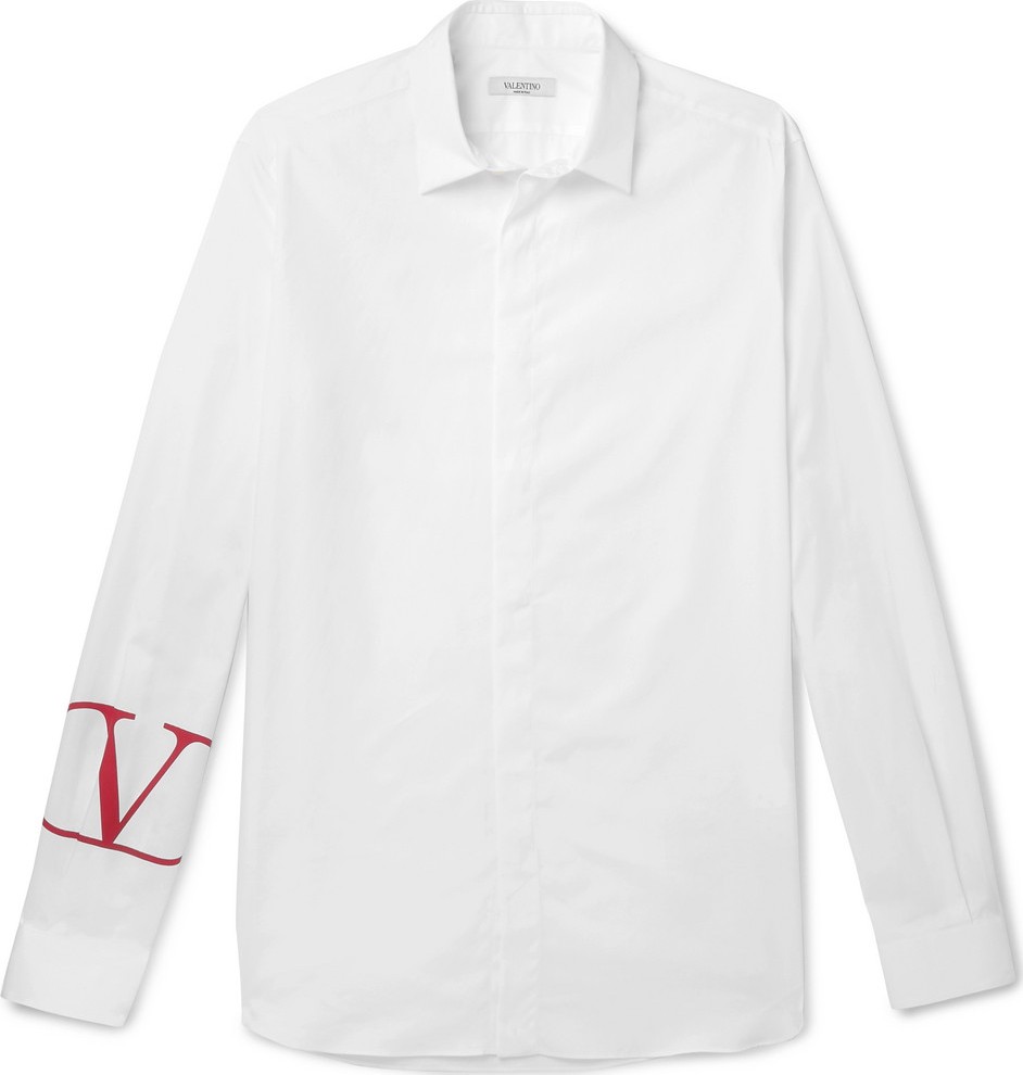 Valentino Slim-Fit Logo-Print Cotton-Poplin Shirt