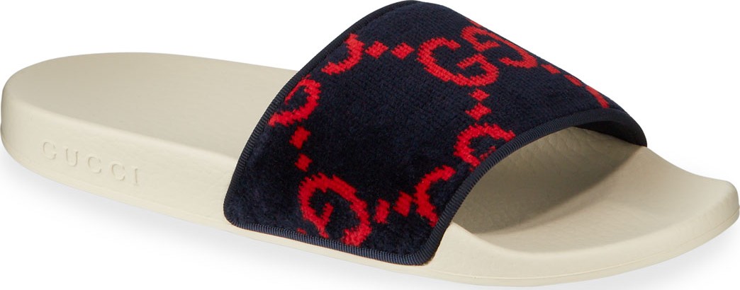 Gucci Pursuit Terry Cloth Logo Pool Slide Sandals