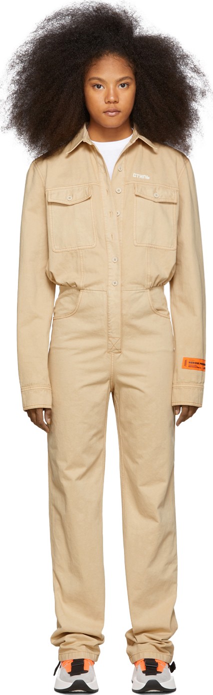 Heron Preston Tan 'Prohibited' Worker Jumpsuit