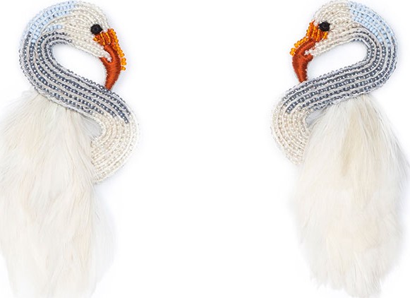Mignonne Gavigan New York Swan Stud Earrings w/ Feathers