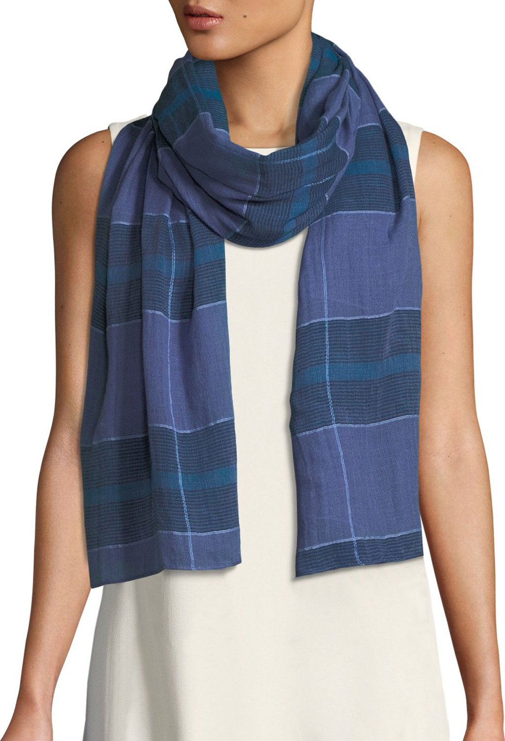 Eileen Fisher Grid-Pattern Organic Cotton Scarf